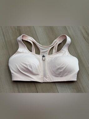SYROKAN Front Zip Sports Bra 36B Light Pink High Impact Racerback